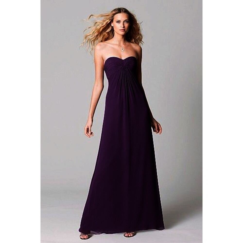 WTOO By Watters & Watters Crinkle Shirred Empire Bodice Floor Length Navy Dress